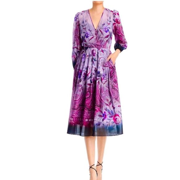 Kobi Halperin Chloe Blouson Sleeve Midi Dress with Pockets, NWT, Size XS - Picture 1 of 15